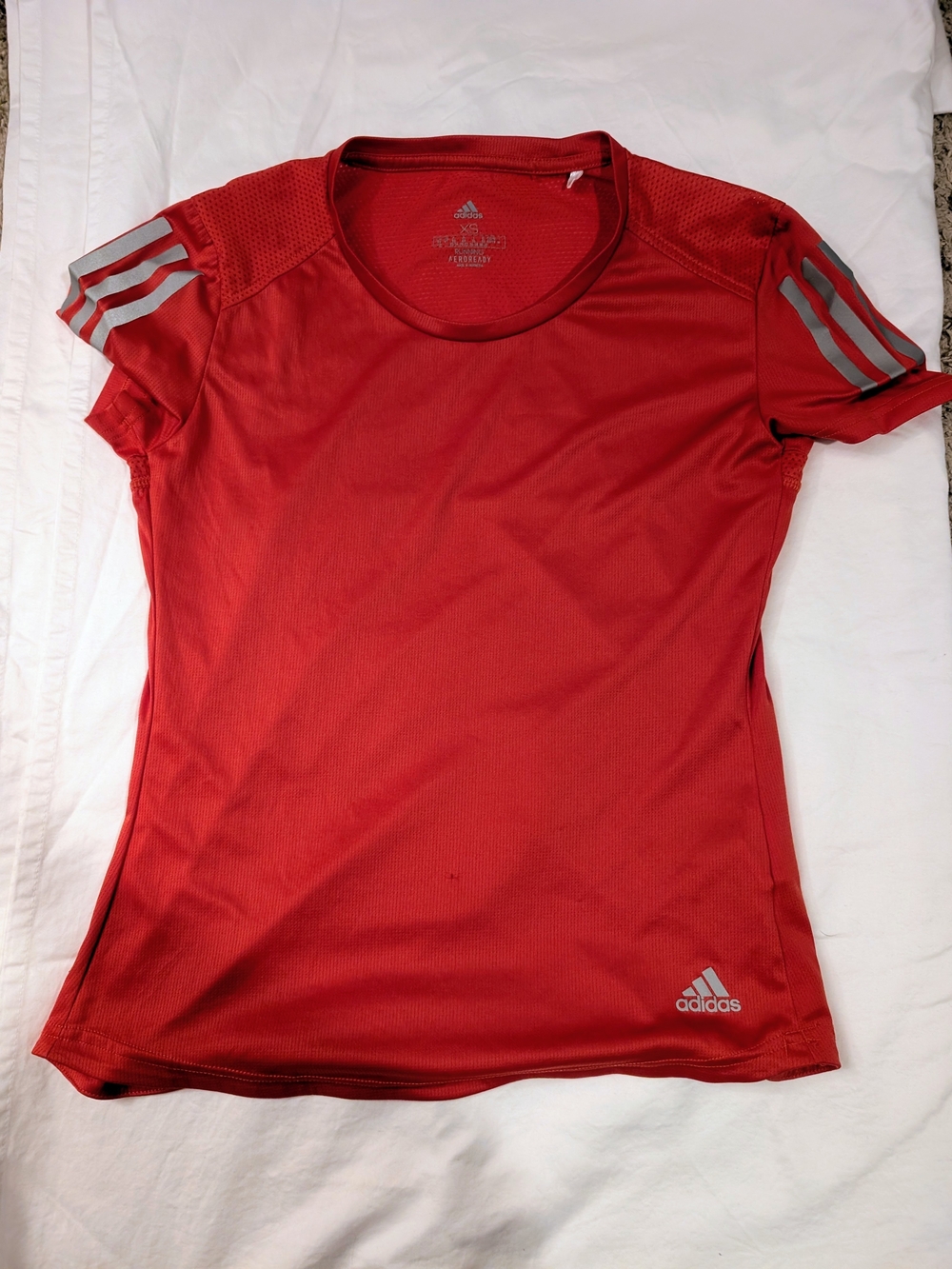 Adidas Women’s Red Short-Sleeve Running Tee with Reflective Stripes